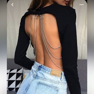 Tiger Mist Chain Design Backless Long Sleevr Crop Top size XS
